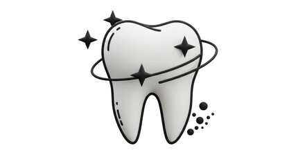 Isolated Clean Cartoon Tooth with Black Sparkles