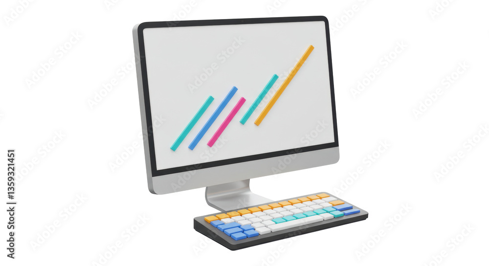 Poster isolated computer screen displaying upward trending bar graph, representing business growth