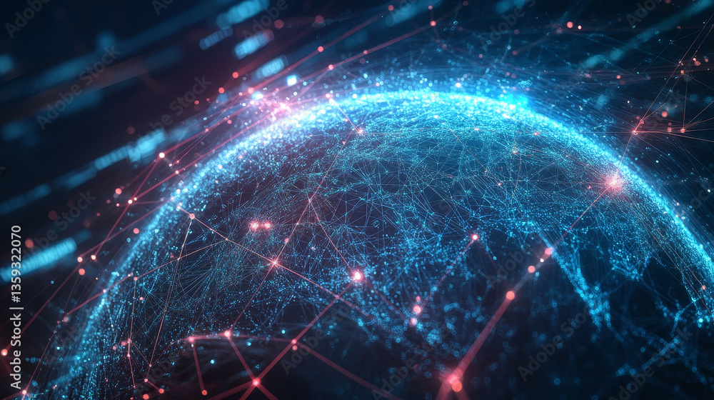 Poster global neural network. communication technology of the future. big data concept. 3d illustration of 