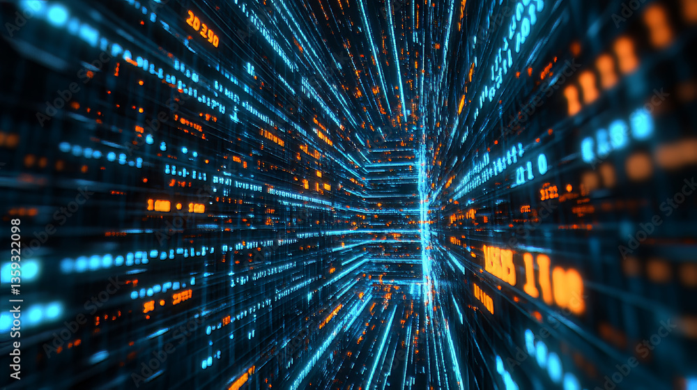 Poster abstract binary code. cloud data. blockchain technology. digital cyberspace. big data concept 3d ill