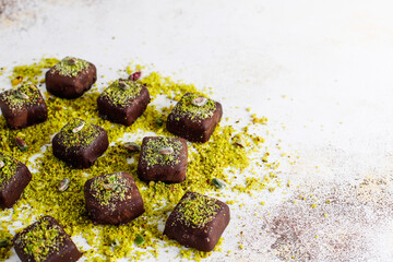 Dubai chocolate bar with pistachio paste and kadaif dough