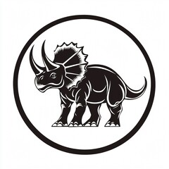 Obraz premium Highly Detailed Triceratops Logo in Circular Frame with Vintage Line Art Illustration