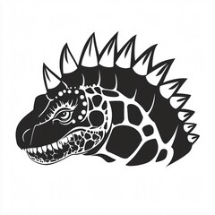 Black and White Tribal-Inspired Silhouette with Sharp Spiked Ridge and Bold Contrast