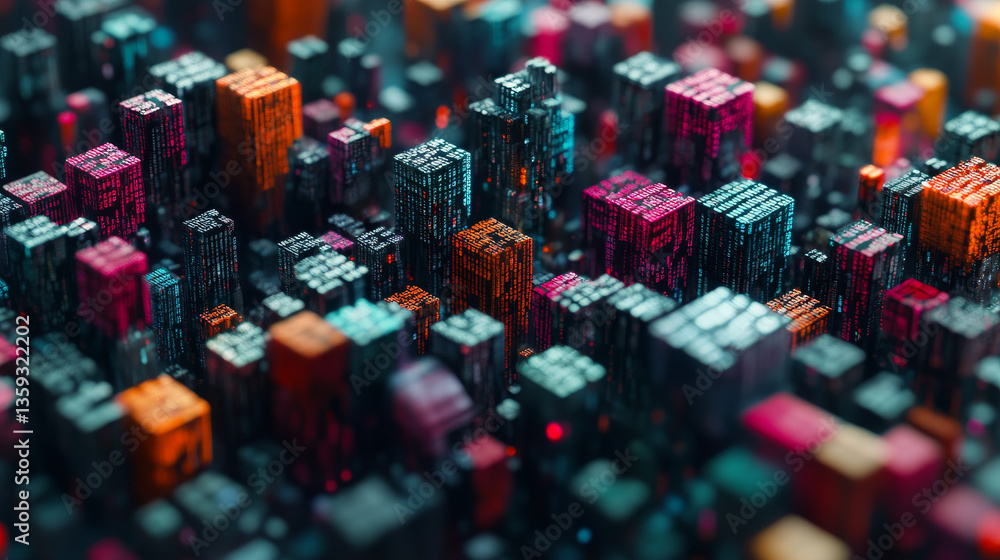Poster abstract binary code. cloud data. blockchain technology. digital cyberspace. big data concept 3d ill
