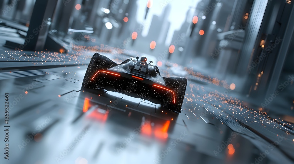 Leinwandbilder A sleek high tech self driving vehicle navigates through a futuristic urban environment with advanced sensors and mapping systems guiding its way