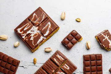 Dubai chocolate bar with pistachio paste and kadaif dough
