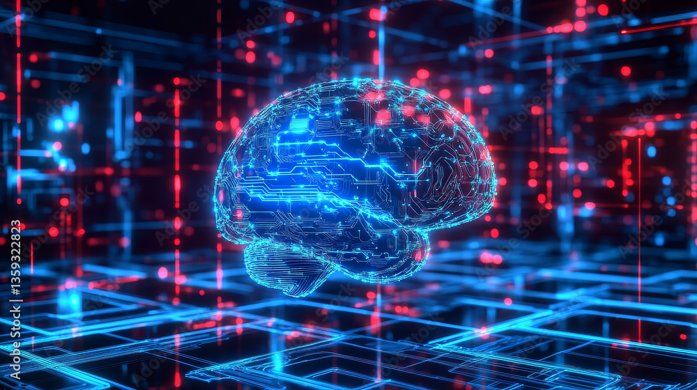 Poster artificial intelligence. computer mind. futuristic data center. quantum processor abstract concept 3