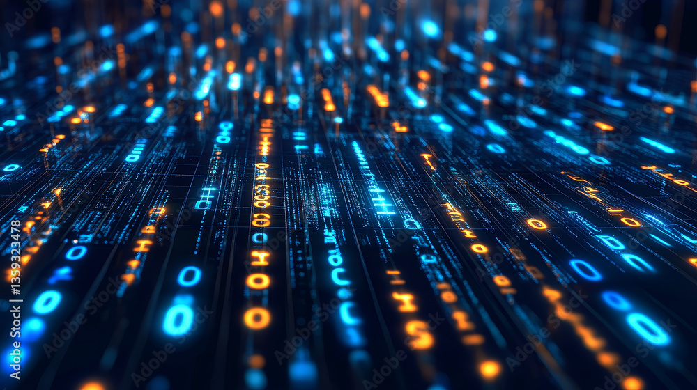 Poster binary code. units and zeros in the global cyberspace network. 3d illustration on digital technology
