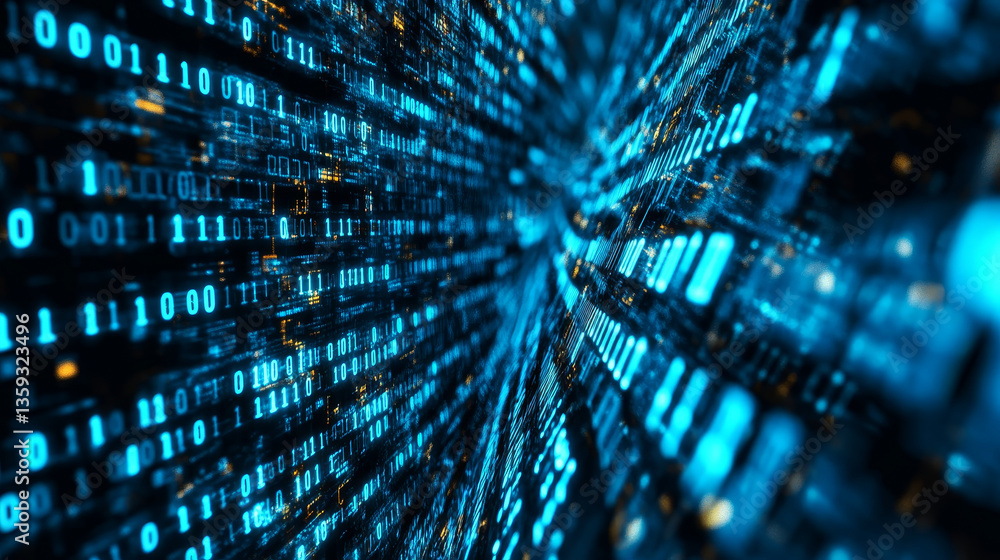 Poster binary code. units and zeros in the global cyberspace network. 3d illustration on digital technology