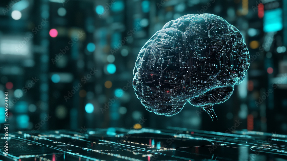 Poster ai concept. nanotechnological cocoon, futuristic processor, neural networks in cyber world. high tec