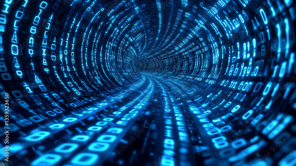 Poster binary code. units and zeros in the global cyberspace network. 3d illustration on digital technology