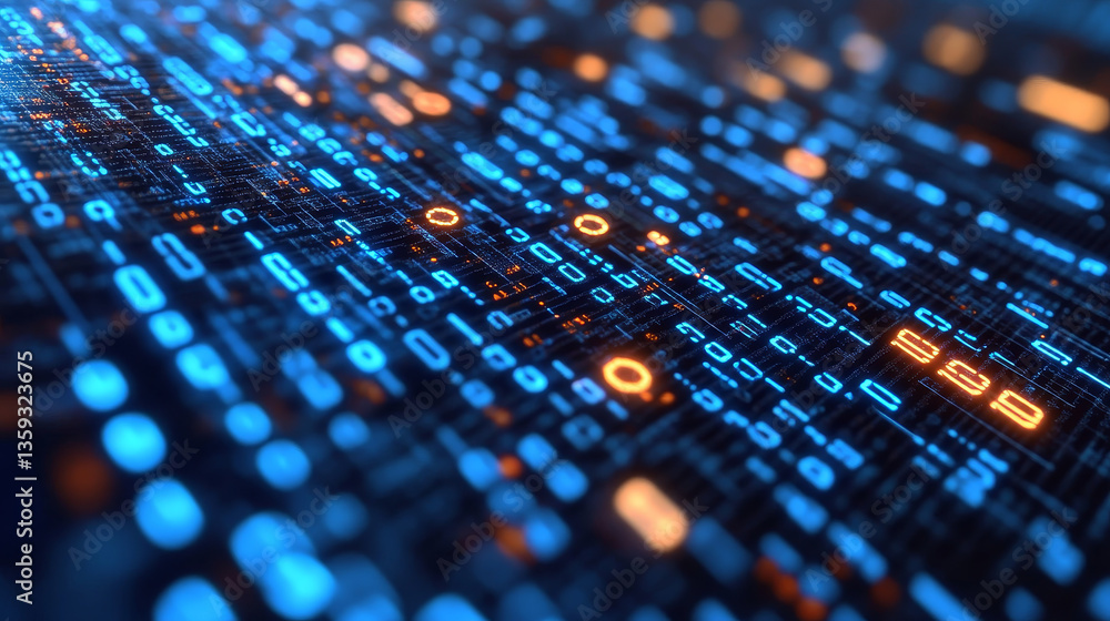 Poster binary code. units and zeros in the global cyberspace network. 3d illustration on digital technology
