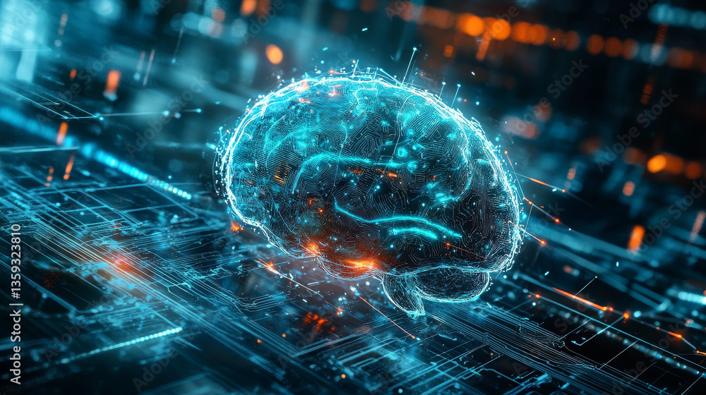 Poster ai concept. nanotechnological cocoon, futuristic processor, neural networks in cyber world. high tec