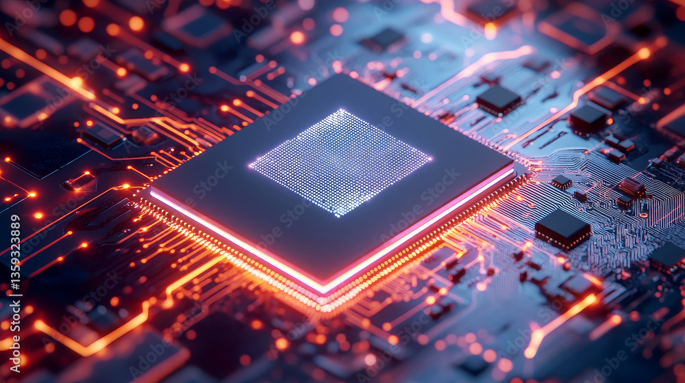 Aufkleber futuristic cpu. quantum processor in the global computer network. 3d illustration of digital cyber s