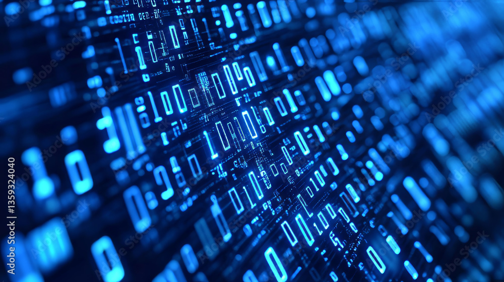 Poster binary code. units and zeros in the global cyberspace network. 3d illustration on digital technology