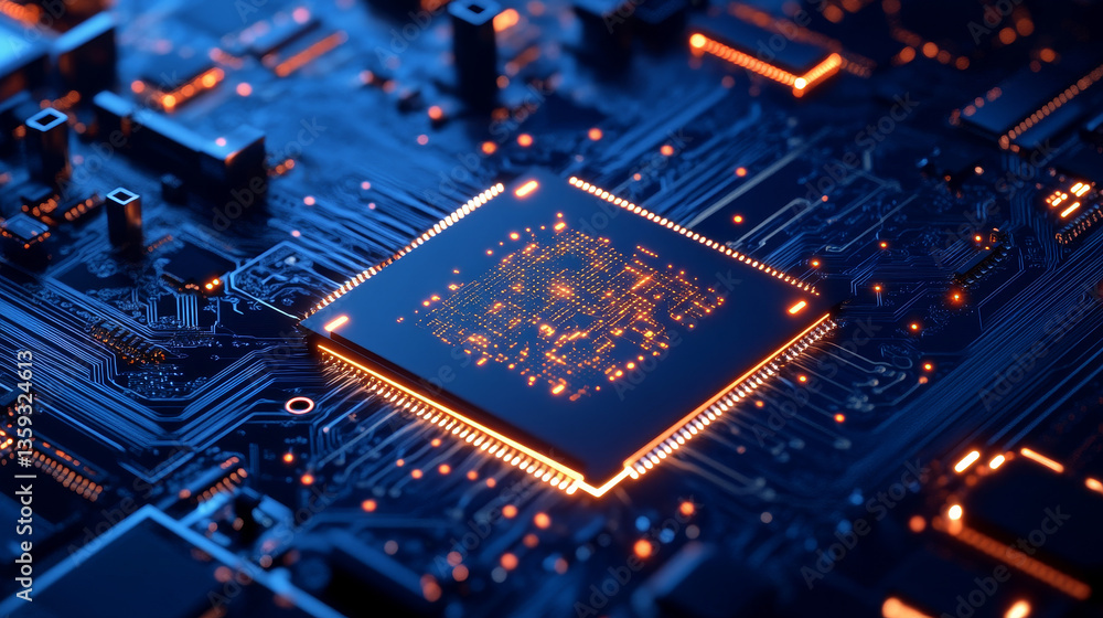 Poster futuristic processor concept. global database in digital cyberspace. 3d illustration on the topic of