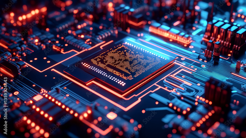 Poster futuristic processor concept. global database in digital cyberspace. 3d illustration on the topic of