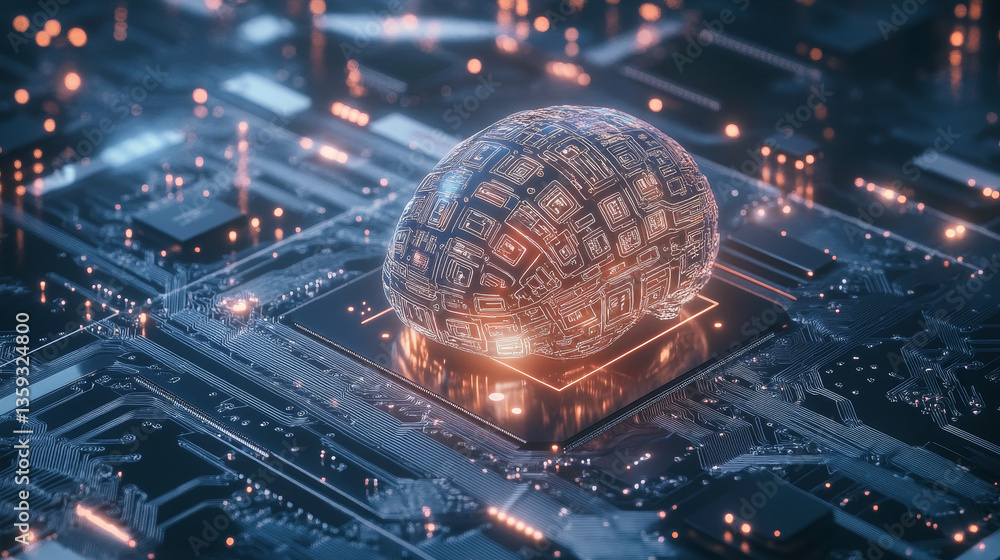 Poster futuristic processor concept. global database in digital cyberspace. 3d illustration on the topic of