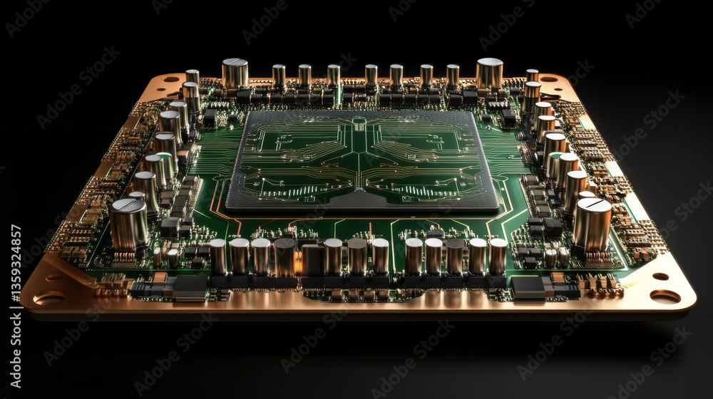 Poster futuristic processor concept. global database in digital cyberspace. 3d illustration on the topic of
