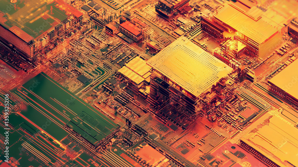 Poster cpu abstract 3d illustration. futuristic processor and quantum computer. digital technology in globa