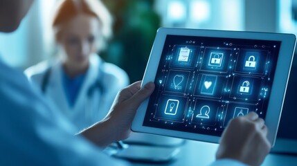 Digital security innovations in healthcare medical facility technology showcase modern environment close-up viewpoint