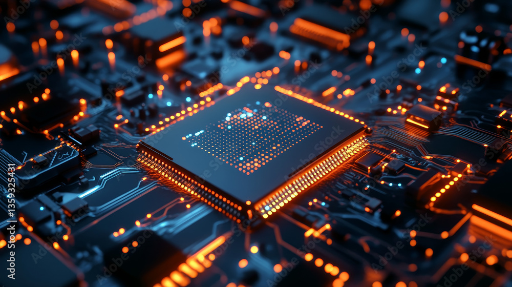 Poster artificial intelligence. digital mind. wireless network technology. 3d illustration of an innovative
