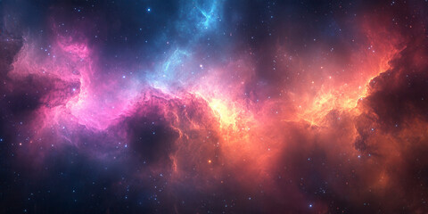 Fototapeta premium Cosmic explosion of colorful nebulae outer space digital art universe wide shot astronomy exploration