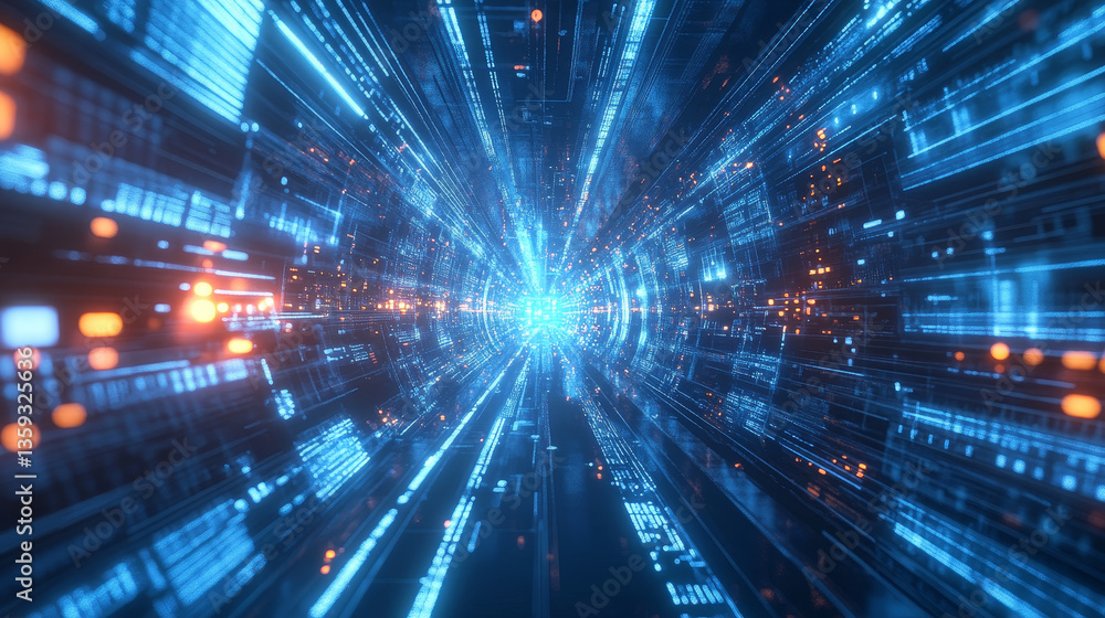 Poster futuristic cpu. database, data center. quantum processor in global computer network. 3d illustration