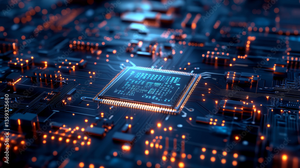 Poster futuristic processor concept. global database in digital cyberspace. 3d illustration on the topic of