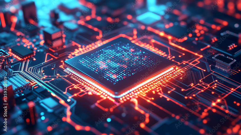Poster futuristic processor concept. global database in digital cyberspace. 3d illustration on the topic of