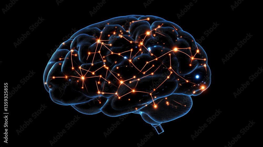 Poster artificial neural network. computer intelligence based on the nerve cells of the human brain. modern