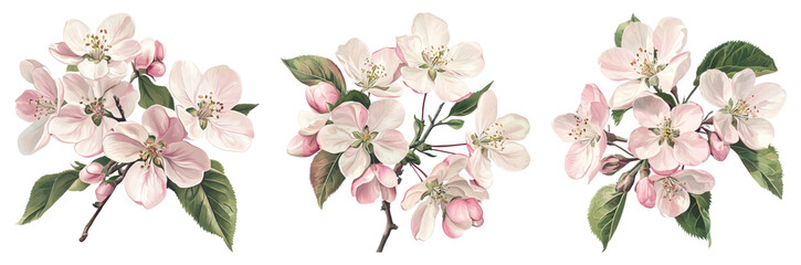 Fototapeta premium PNG Delicate vintage floral illustration, element set on transparent background