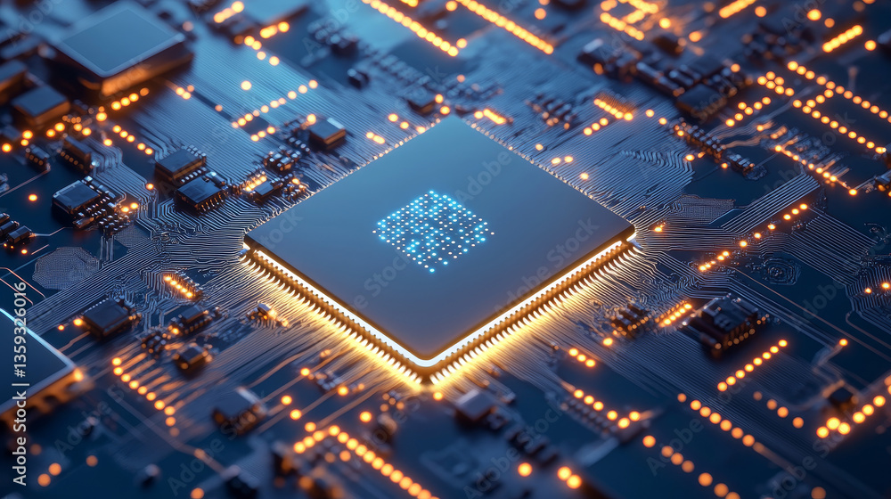 Poster artificial intelligence. digital mind. wireless network technology. 3d illustration of an innovative