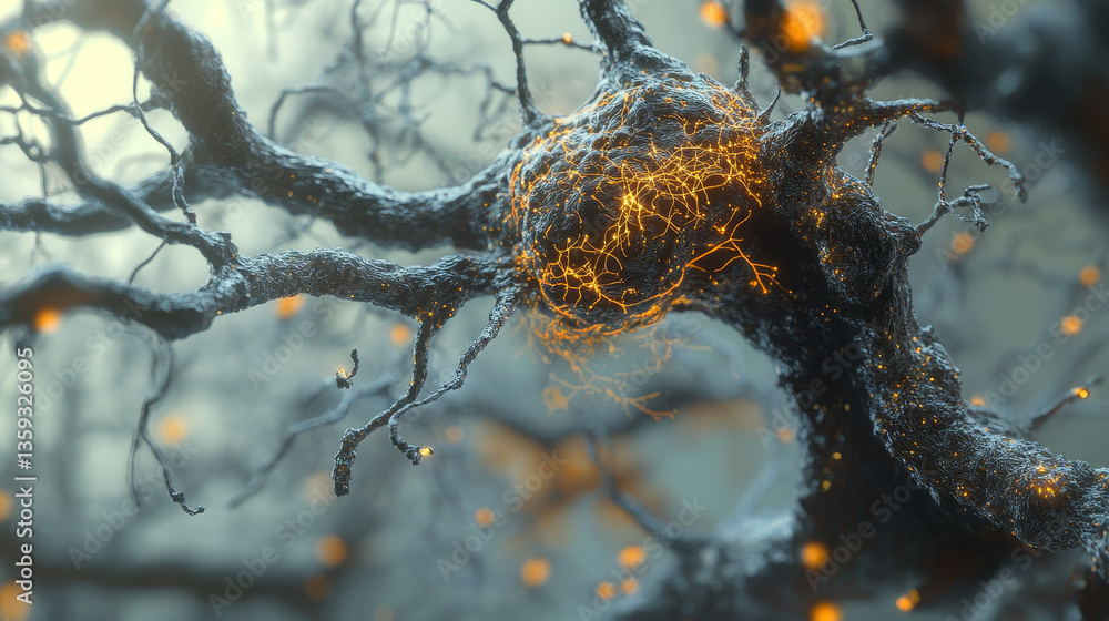 Poster artificial neural network. computer intelligence based on the nerve cells of the human brain. modern