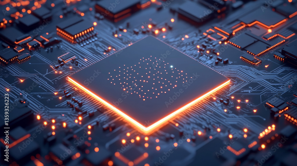 Aufkleber quantum processor, cpu, futuristic computer circuit. high technology cyberspace. realistic 3d illust