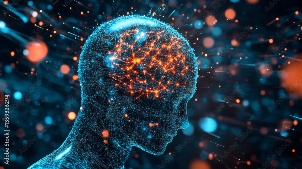 Poster artificial neural network. computer intelligence based on the nerve cells of the human brain. modern
