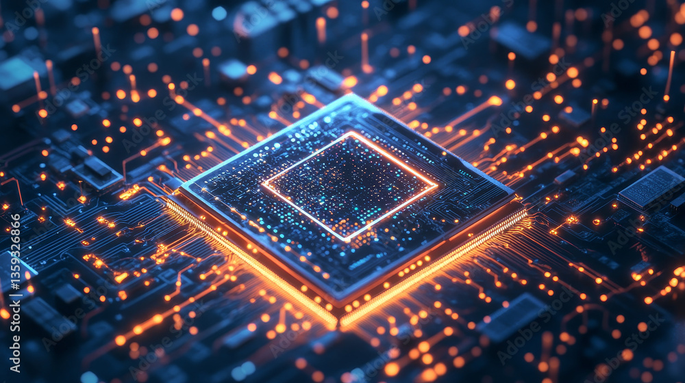 Poster ai concept, sci-fi. nanotechnological cocoon, futuristic processor in microcosm. high-tech and nanos