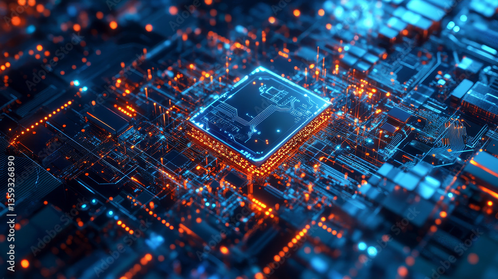 Poster ai concept, sci-fi. nanotechnological cocoon, futuristic processor in microcosm. high-tech and nanos