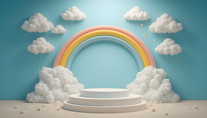 Colorful Rainbow with Clouds in a Playful Setting