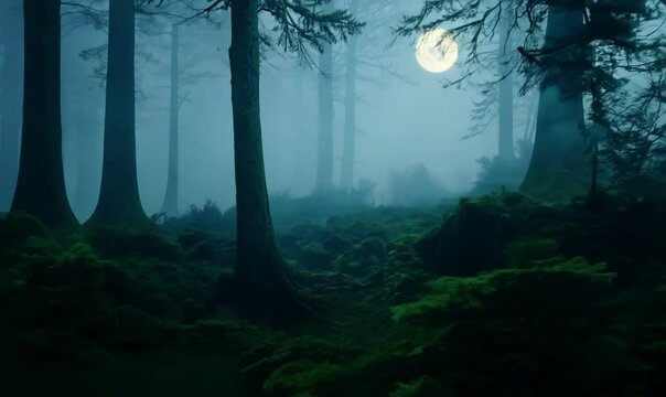 8k misty carpathian spruce forest at night