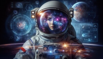 Fototapeta premium Astronaut exploring cosmic wonders outer space digital art sci-fi environment artistic perspective