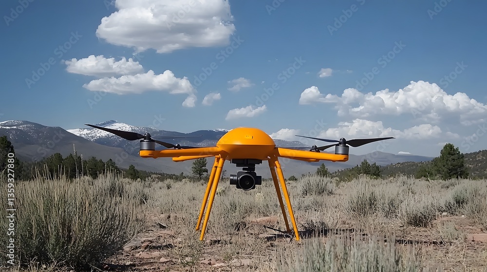 Poster aerial drone with lidar sensor surveying and mapping an arid desert landscape potentially for post d