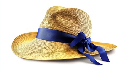 Charming Straw Hat with a Blue Ribbon