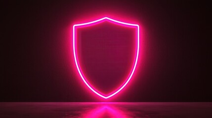 Cyber security Awareness firewall training concept. Neon shield symbol glowing against a dark background.