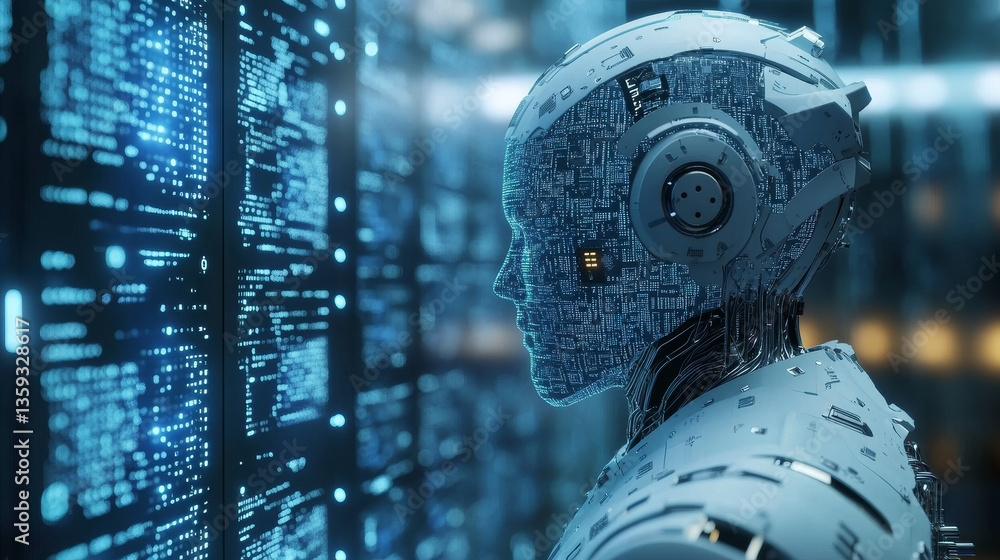 Poster abstract cyber network, synthetic mind and artificial intelligence. neural network and big data anal