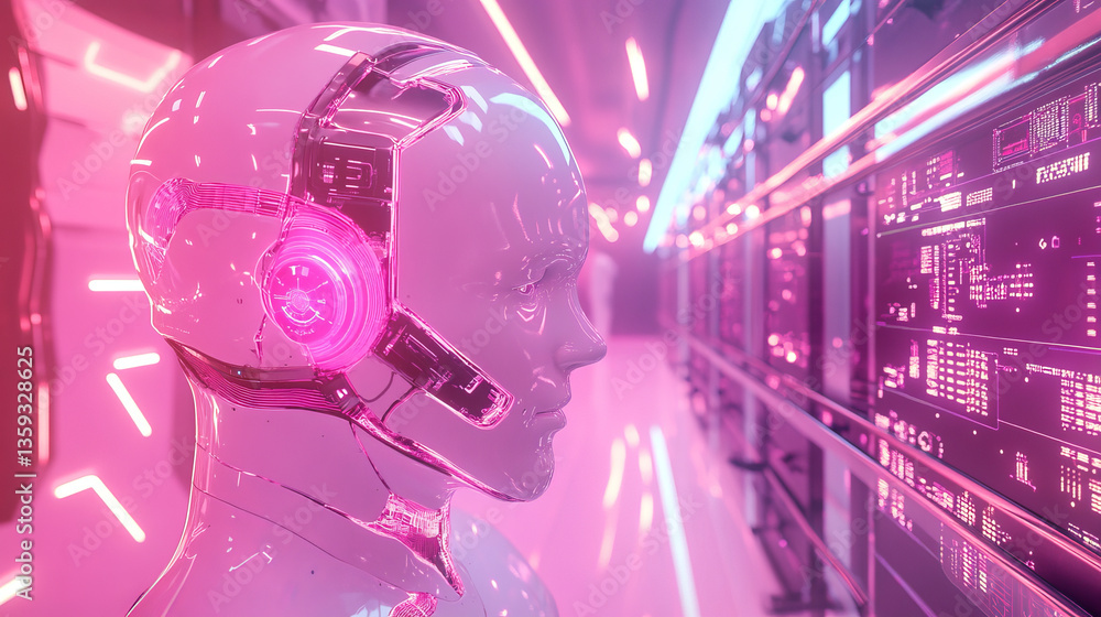 Aufkleber abstract cyber network, synthetic mind and artificial intelligence. neural network and big data anal