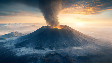 Fototapeta premium Dramatic Erupting Volcano At Sunset
