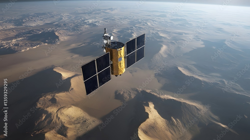Aufkleber aerial view of a satellite in orbit capturing detailed hyperspectral data to analyze the unique mine