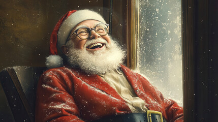 Joyful santa claus celebrating christmas at home winter wonderland portrait photography cozy atmosphere cheerful spirit