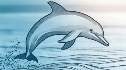 Obraz premium <aquatic mammal jumping gracefully: Vibrant Illustration of Dolphin in the Ocean>